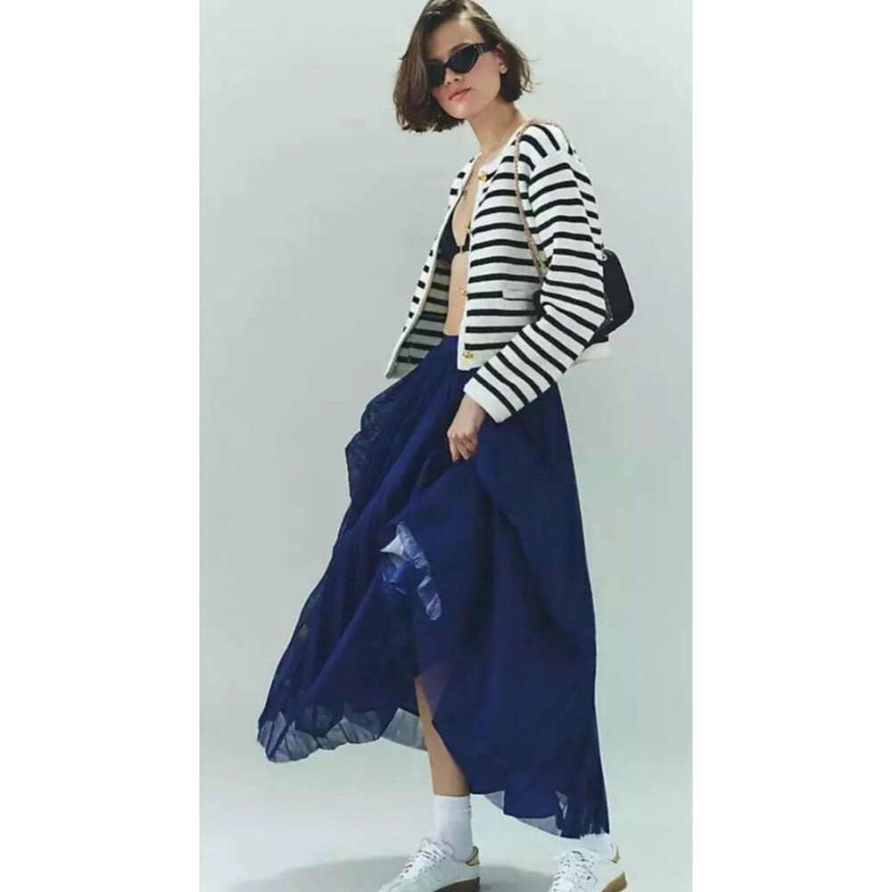 Anthropologie Hutch Skirt Classic Preppy Blue Holiday Pleated Tulle Small New